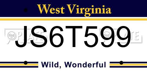 JS6T599 West Virginia License Plate