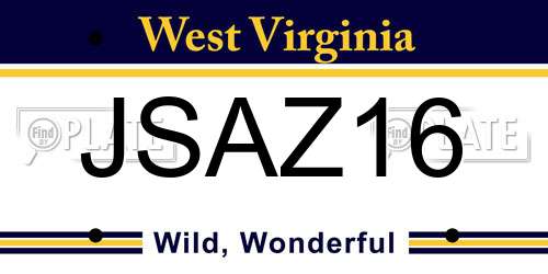 JSAZ16 West Virginia License Plate