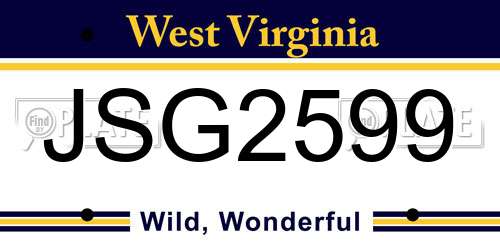JSG2599 West Virginia License Plate