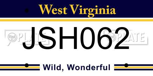 JSH062 West Virginia License Plate