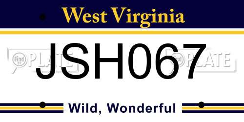 JSH067 West Virginia License Plate