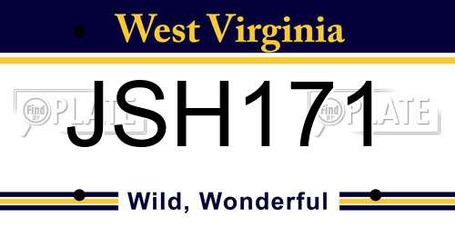 JSH171 West Virginia License Plate