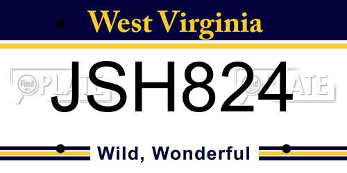 JSH824 West Virginia License Plate
