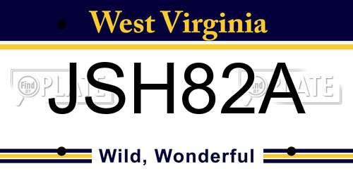 JSH82A West Virginia License Plate