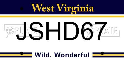 JSHD67 West Virginia License Plate