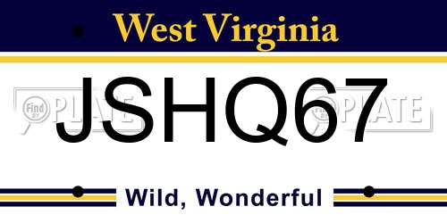 JSHQ67 West Virginia License Plate