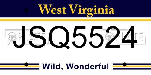 JSQ5524 West Virginia License Plate