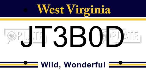 JT3B0D West Virginia License Plate