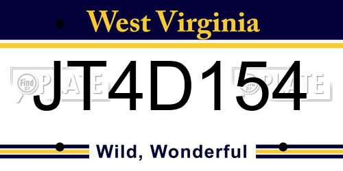 JT4D154 West Virginia License Plate