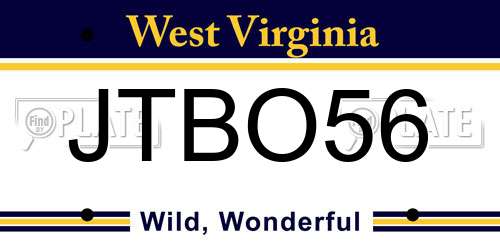 JTBO56 West Virginia License Plate