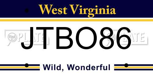 JTBO86 West Virginia License Plate