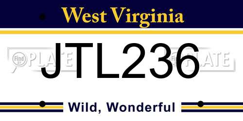 JTL236 West Virginia License Plate