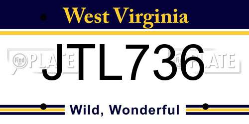 JTL736 West Virginia License Plate