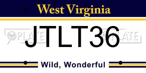JTLT36 West Virginia License Plate