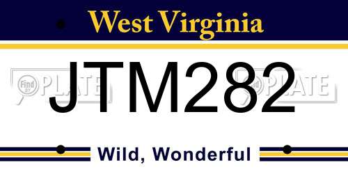 JTM282 West Virginia License Plate