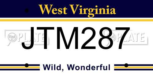 JTM287 West Virginia License Plate