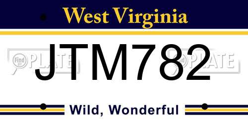 JTM782 West Virginia License Plate