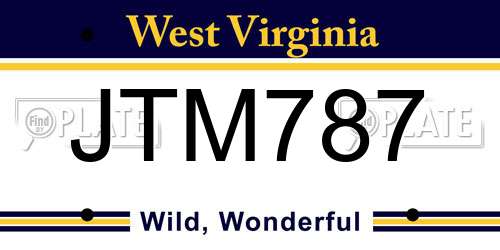 JTM787 West Virginia License Plate