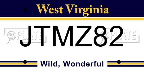 JTMZ82 West Virginia License Plate