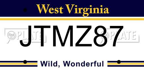 JTMZ87 West Virginia License Plate