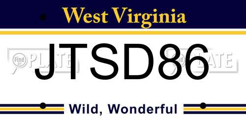 JTSD86 West Virginia License Plate