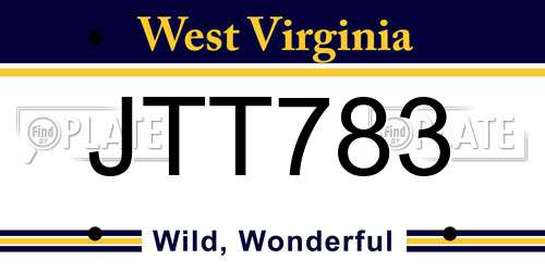 JTT783 West Virginia License Plate