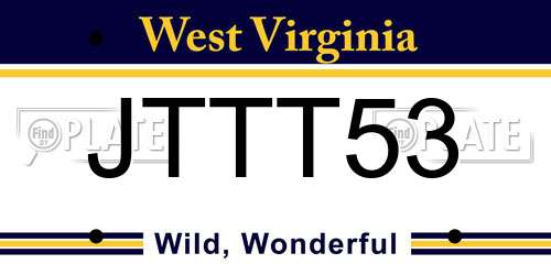 JTTT53 West Virginia License Plate