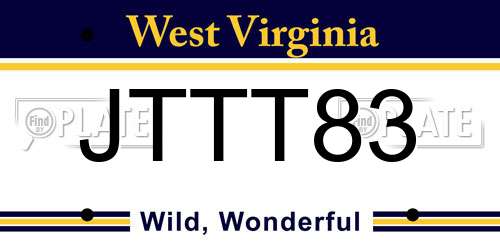 JTTT83 West Virginia License Plate