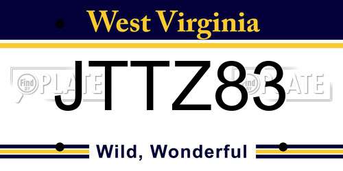 JTTZ83 West Virginia License Plate
