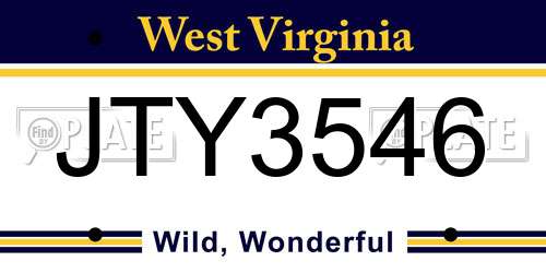 JTY3546 West Virginia License Plate
