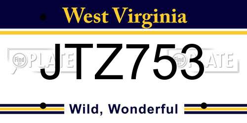 JTZ753 West Virginia License Plate