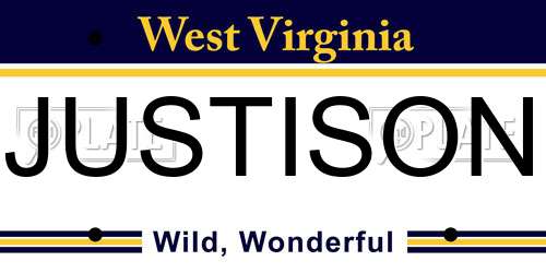JUSTISON West Virginia License Plate