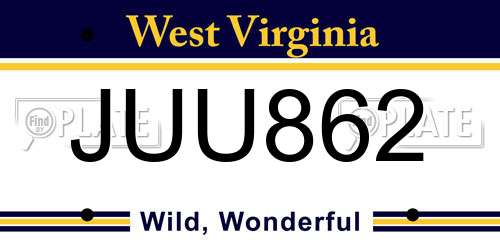 JUU862 West Virginia License Plate