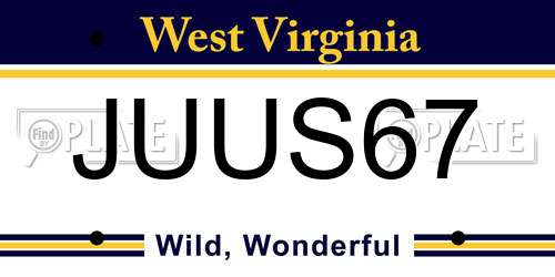JUUS67 West Virginia License Plate
