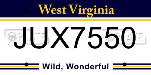 JUX7550 West Virginia License Plate
