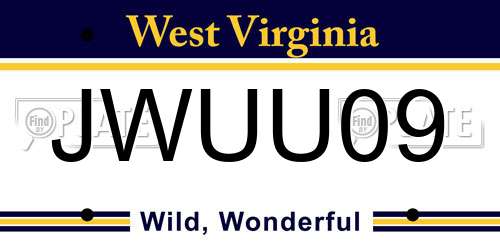 JWUU09 West Virginia License Plate