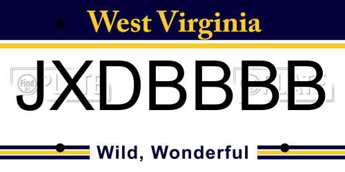 JXDBBBB West Virginia License Plate