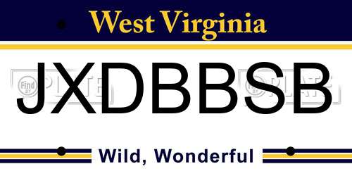 JXDBBSB West Virginia License Plate