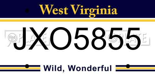 JXO5855 West Virginia License Plate