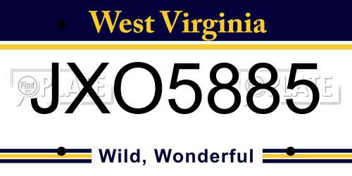 JXO5885 West Virginia License Plate