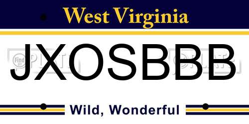 JXOSBBB West Virginia License Plate