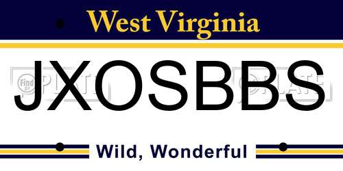 JXOSBBS West Virginia License Plate