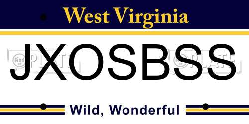 JXOSBSS West Virginia License Plate