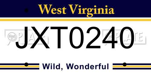 JXT0240 West Virginia License Plate