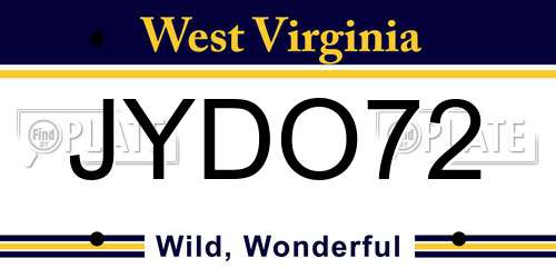 JYDO72 West Virginia License Plate