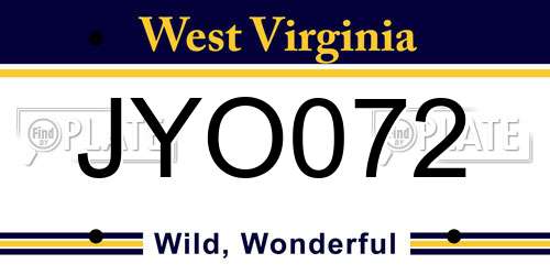 JYO072 West Virginia License Plate