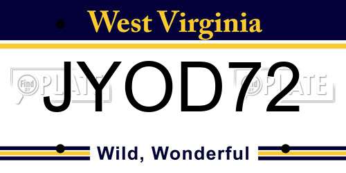 JYOD72 West Virginia License Plate