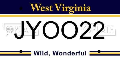 JYOO22 West Virginia License Plate