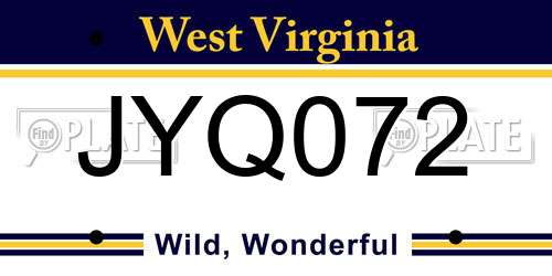 JYQ072 West Virginia License Plate