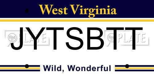 JYTSBTT West Virginia License Plate